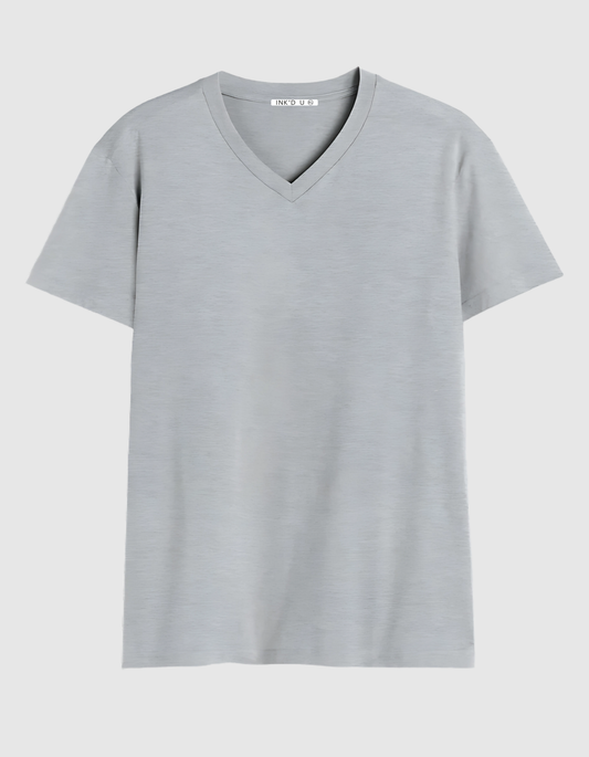 GREY MELANGE V NECK T-SHIRT