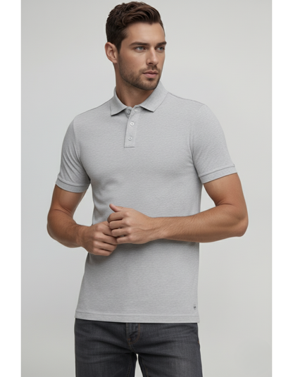 GREY MELANGE POLO T-SHIRT