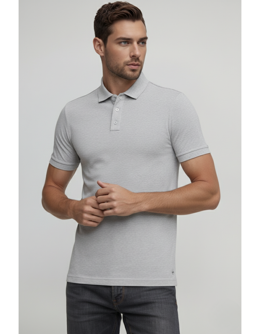 GREY MELANGE POLO T-SHIRT
