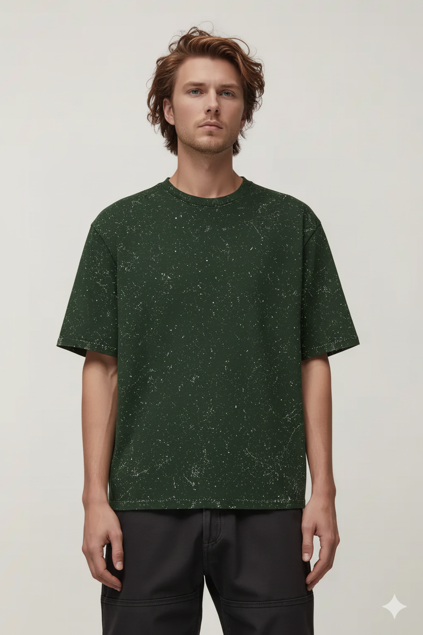 BOTTLE GREEN ACID WASH OVERSIZED T-SHIRT