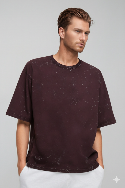 MAROON ACID WASH OVERSIZED T-SHIRT