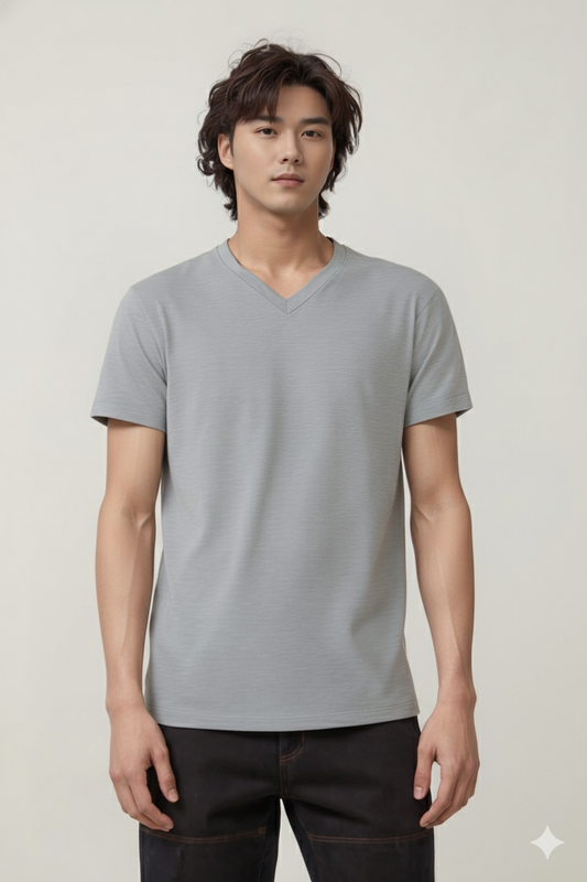 GREY MELANGE V NECK T-SHIRT