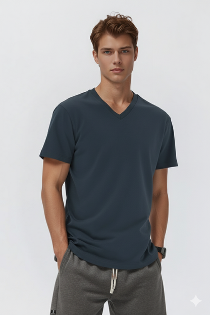 NAVY BLUE V NECK T-SHIRT